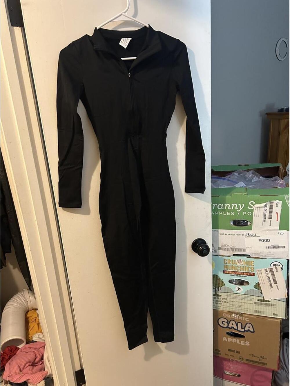 Black polyester & spandex jumpsuit in XS